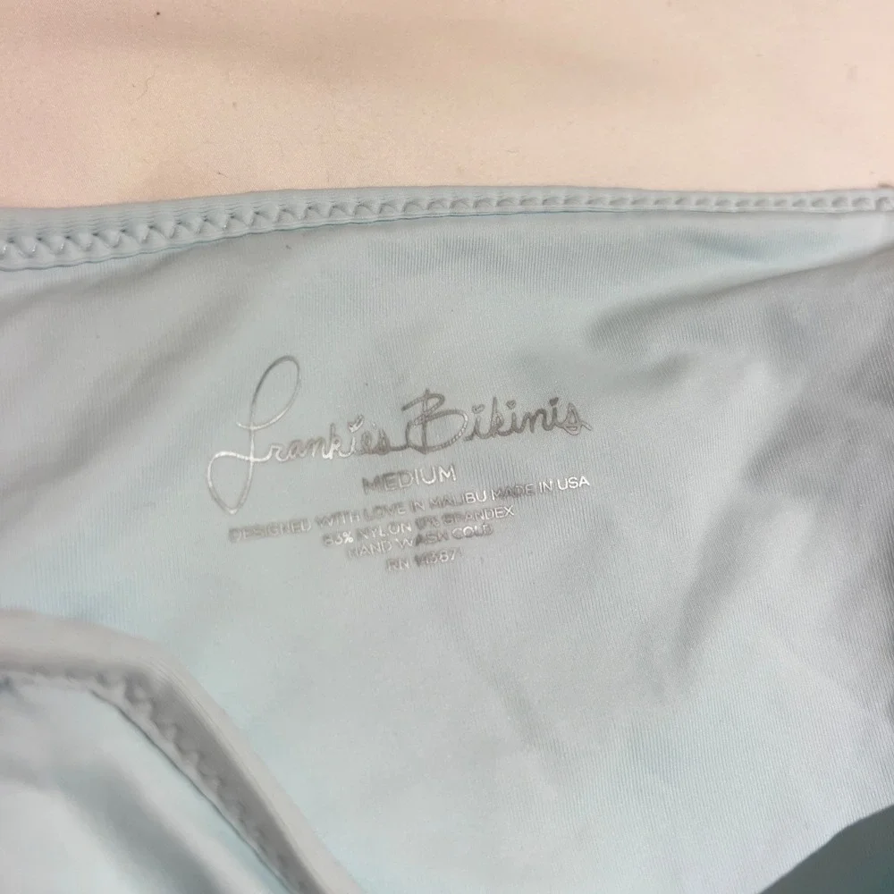 Frankies Bikinis Light Blue Crochet Macrame Side Bikini Bottoms Medium - Picture 5 of 5